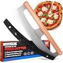 16-Inch Pizza Cutter Rocker Blade, 304 Stainless Steel Knife, Wooden Handle