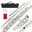 16 Key Closed Hole C Flute Instrument - Student Flute for Beginners, Easy to Play with Durable Design, Carrying Case, Cleaning Kit, Gloves, Perfect for Learning(Silver)