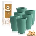 16 OZ Drinking Cups, Wheat Straw Cups Set of 6 - Reusable Water Cups, Unbreakable Plastic Drinking Glasses, Dishwasher Safe Tumbler Cups for Kitchen, Camping, RV -Green