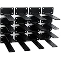 16 Pack - 5 inch Black Hidden L Shelf Bracket (1/5 Inch Thicked) Iron Floating Shelf Brackets Rustic Industrial Metal Brackets for Shelf Support