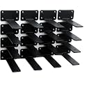 16 Pack - 6 inch Black Hidden L Shelf Bracket (1/5 Inch Thicked) Iron Floating Shelf Brackets Rustic Industrial Metal Brackets for Shelf Support