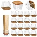 16 Pack Chair Leg Floor Protectors for Hardwood Floors, Round Rubber Furniture Sliders, 360°Felt Pad Bottom Wrapped Thickening Silicone Furniture Legs Caps Covers(Square,Clear-Brown-L Plus)