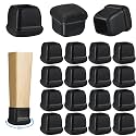 16 Pack Chair Leg Floor Protectors for Hardwood Floors, Square Rubber Furniture Sliders, 360°Felt Pad Bottom Wrapped Thickening Silicone Furniture Legs Caps Covers(Square,Black-L)