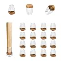 16 Pack Chair Leg Floor Protectors for Hardwood Floors, Round Rubber Furniture Sliders, 360°Felt Pad Bottom Wrapped Thickening Silicone Furniture Legs Caps Covers(Square,Clear-Brown-S)