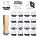 16 Pack Chair Leg Floor Protectors for Hardwood Floors, Round Rubber Furniture Sliders, 360°Felt Pad Bottom Wrapped Thickening Silicone Furniture Legs Caps Covers(Square,Clear-Gray-S Plus)