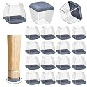 16 Pack Chair Leg Floor Protectors for Hardwood Floors, Round Rubber Furniture Sliders, 360°Felt Pad Bottom Wrapped Thickening Silicone Furniture Legs Caps Covers(Square,Clear-Gray-L Plus)