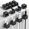 16 Pack Magnetic Cord Organizer Holder,Strong Adhesive Desk Cable Management Easy Open,Organize Phone Charging Cords Wire Holder Organizer Neatly for Home,Office,Car,Desk,Nightstand-Black (W)