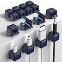 16 Pack Magnetic Cord Organizer Holder,Strong Adhesive Desk Cable Management Easy Open,Organize Phone Charging Cords Wire Holder Organizer Neatly for Home,Office,Car,Desk,Nightstand-Black (W)