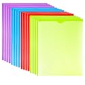 16 Packs Heavy Duty 3 Pockets Folders with Prongs, Plastic Folders with Clear Front Pocket, for Letter Size Paper, Assorted Colors/Card Slot for Class Office Home