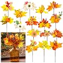 16 Pcs Fall Flower Pick, Artificial Floral Leaf Stem, 12 Inch, Pumpkin
