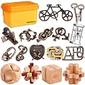 16 PCS Metal & Wooden Brain Teaser Puzzle Set – Challenging Logic & Ring Puzzles for Adults, Entertaining & Thoughtful Gift for Family and Loved Ones