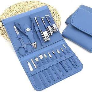 16-piece manicure set nail clipper kit  stainless steel nail amp pedicure tools for men amp women  professional grooming kit for hand foot skin amp facial care in travel case multicolor