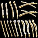 16 Pieces Rhinestone Bobby Pins Set Delicate Decorative Crystal Hair Clips Shiny Metal Barrettes, I S X Shaped Diamond Hair Accessories for Women Ladies Wedding Prom Party(Gold Classic type)