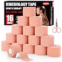 16 Rolls Skin Color Kinesiology Tape, 2 inch x 16.4 Feet Kinetic Tape