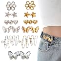 16 Set Pant Waist Tightener, Adjustable Gold and Silvery Butterfly Clips Buttons Pins for Loose Jeans Reusable Waist Tightener for Pants Women Heart Brooch and Pins
