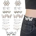 16 Set Pant Waist Tightener, Adjustable Butterfly Pins for Loose Jeans, Reusable Waist Tightener for Pants Women Heart Brooch and Pins