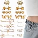 16 Set Pant Waist Tightener, Adjustable Golden Pant Clips Waist Tightener Buttons Pins for Loose Jeans Waist Tightener for Pants Women Heart Brooch and Pins for Clothing