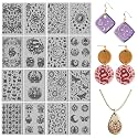 16 Sheets 16 Styles Divination Series Polymer Clay Texture Mat Mysterious Moon Clay Modeling Pattern Pad Moth Plant Texture Sheets for Making Earrings Jewerly Tools, 4×2.6 inch