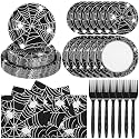 160 Pcs/ 40 Sets Halloween Plates Napkins Forks Spider Party Supplies
