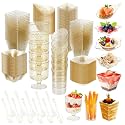 160 Pcs Mini Appetizer Cups Charcuterie Spoons Forks, Gold