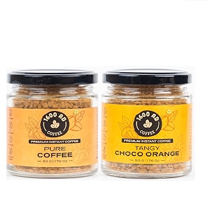 1600ad premium instant freeze dried coffee to enlighten every mood of life pure coffee  tangy orange coffee combo pack of 2 50 grams each