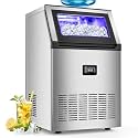 160Lbs/24H Commercial Ice Maker Machine with 35Lbs Ice Capacity, 55Pcs Clear Ice Cubes per Round in 11-20Mins, Stainless Steel Under Counter Freestanding Ice Machine Maker for Home Bar Outdoor