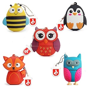16gb usb flash drive pack of 5 pcs borlterclamp thumb drive with cute animal pattern gift for students and children