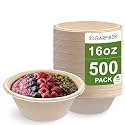 16oz Compostable Paper Bowls Disposable Round Natural Soup Bowls, 500 Count