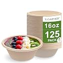 16oz Compostable Paper Bowls Disposable Round Natural Soup Bowls, 125 Count