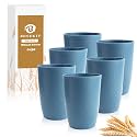16oz Water Tumbler, Plastic Cups Set of 6, Wheat Straw Cups - Blue