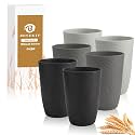 16oz Wheat Straw Cups Set of 6, Unbreakable Kitchen Cup (BlackGrey)