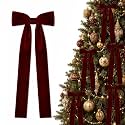 16Pcs Burgundy/Dark Red Velvet Bows Ornaments for Christmastree Wreath