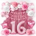 16th Birthday Decorations Girls Pink Number 16 Balloon Bow Coquette Party