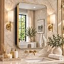 20x30 Brushed Gold Medicine Cabinet with Mirror, Stepless Shelves