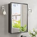 16x24 Pre-Assembled Black Medicine Cabinet with Mirror, Surface or Recessed Medicine Cabinet Mirror for Bathroom, Aluminum Beveled Frame Bathroom Vanity Mirror with Adjustable Shelves Storage