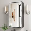 16x26 Pre-Assembled Black Medicine Cabinet with Mirror, Surface or Recessed Medicine Cabinet Mirror for Bathroom, Beveled Aluminum Frame Bathroom Vanity Mirror with Adjustable Shelves Storage