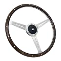 17'' Classic 9 Bolt Riveted Wood Steering Wheel w/Horn Button