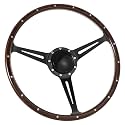 17'' Classic 9 Bolt Riveted Wood Steering Wheel w/Horn Button