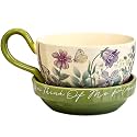 17.64 Oz Microwavable Soup Bowl with Handle, Hand Painted Green Violet Decorative Soup Bowls with Handles, Ceramic Soup Bowl with Lid for Holding Fruits Cereal Snack, Chili, Ice Cream, Stew and Salsa