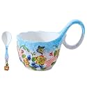 17.64 Oz Microwavable Soup Bowl with Handle, Handmade Relief Butterfly Flowers Decorative Soup Bowls with Handles, Ceramic Soup Bowl with Spoon for Holding Fruits Cereal Snack, Chili, Ice Cream, Stew