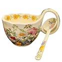 17.64 Oz Microwavable Soup Bowl with Handle, Hand Painted A Blossom of Colors Decorative Soup Bowls with Handles, Ceramic Soup Bowl with Spoon for Holding Fruits Cereal Snack, Chili, Ice Cream, Stew