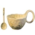 17.64 Oz Microwavable Soup Bowl with Handle, Hand Painted Wind Chime Flower Decorative Soup Bowls with Handles, Ceramic Soup Bowl with Spoon for Holding Fruits Cereal Snack, Chili, Ice Cream, Stew
