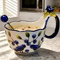 17.64 Oz Microwave Safe Soup Bowl with Loop Handle, Hand Painted Relief Blueberry Decor Mug Big Handle, Ceramic Soup Bowl with Spoon Set for Holding Fruits Cereal Snack, Milk,Ice Cream,Olive and Salsa