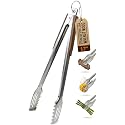 17-Inch Grill Tongs, Heavy Duty 304 Stainless Steel BBQ Tongs, Extra-Long Locking Grilling Tongs for Outdoor Grill & Smoker, Walnut Handle, Gift Pouch
