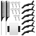 17 Piece Hair Tool Set - Sectioning Rings, Metal Combs, Clips and Magnetic Wrist Pin Holder for Braiding (Black)