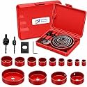 17-Piece Hole Saw Kit, Includes 13 Sizes (3/4" to 5"), Arbors, Drill Bits, and Hex Key, Ideal for Softwood, Plywood, and PVC(RED)