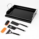 17 x 13 in Pre-seasoned Cast Iron Griddle for Gas Grill, Nano Ceramic Nonstick Flat Top Grill Plate with 5-Piece Tool Kit, Grease Groove, High Sidewalls, Handles, for Charcoal, Stove Top, Camping
