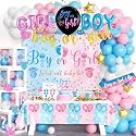 170 PCs Baby Boxes Gender Reveal Decorations, Hombae Boy or Girl Gender Reveal Decorations What Will Baby Be Backdrop Balloon Garland Banner Tablecloth Cake Cupcake Topper Cutout Poster Sash Pink Blue