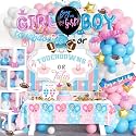 172 PCs Touchdowns or Tutus Gender Reveal Decorations, Hombae Boy or Girl Gender Reveal Decorations Backdrop Balloon Garland Banner Tablecloth Cake Cupcake Topper Boxes Cutout Poster Sash Pink Blue