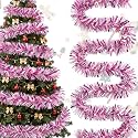 177 Feet Christmas Tinsel Garland Metallic Shiny Hanging Christmas Tree Tinsel Garland Ornaments for Indoor Outdoor Party Wedding Holiday(Pink, Rose Red, Silver)